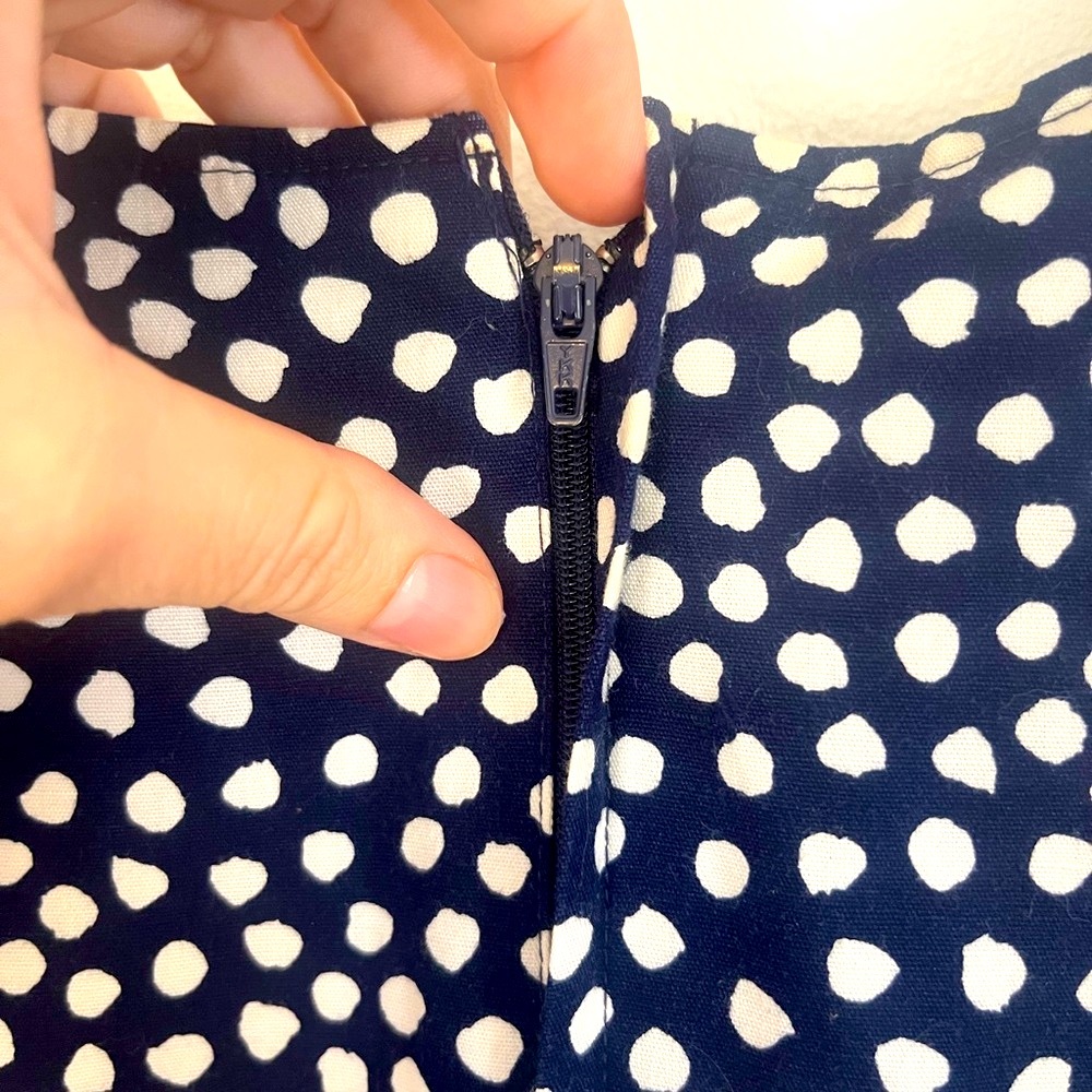 Lanz Vintage 1970s Elegant Navy Blue and White Polka Dot Dress - Picture 10 of 13